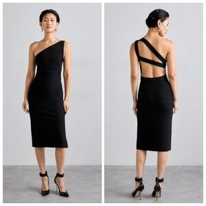 New Hervé Léger The Bella Asymmetrical Black Cocktail Party Midi Dress Large NWT